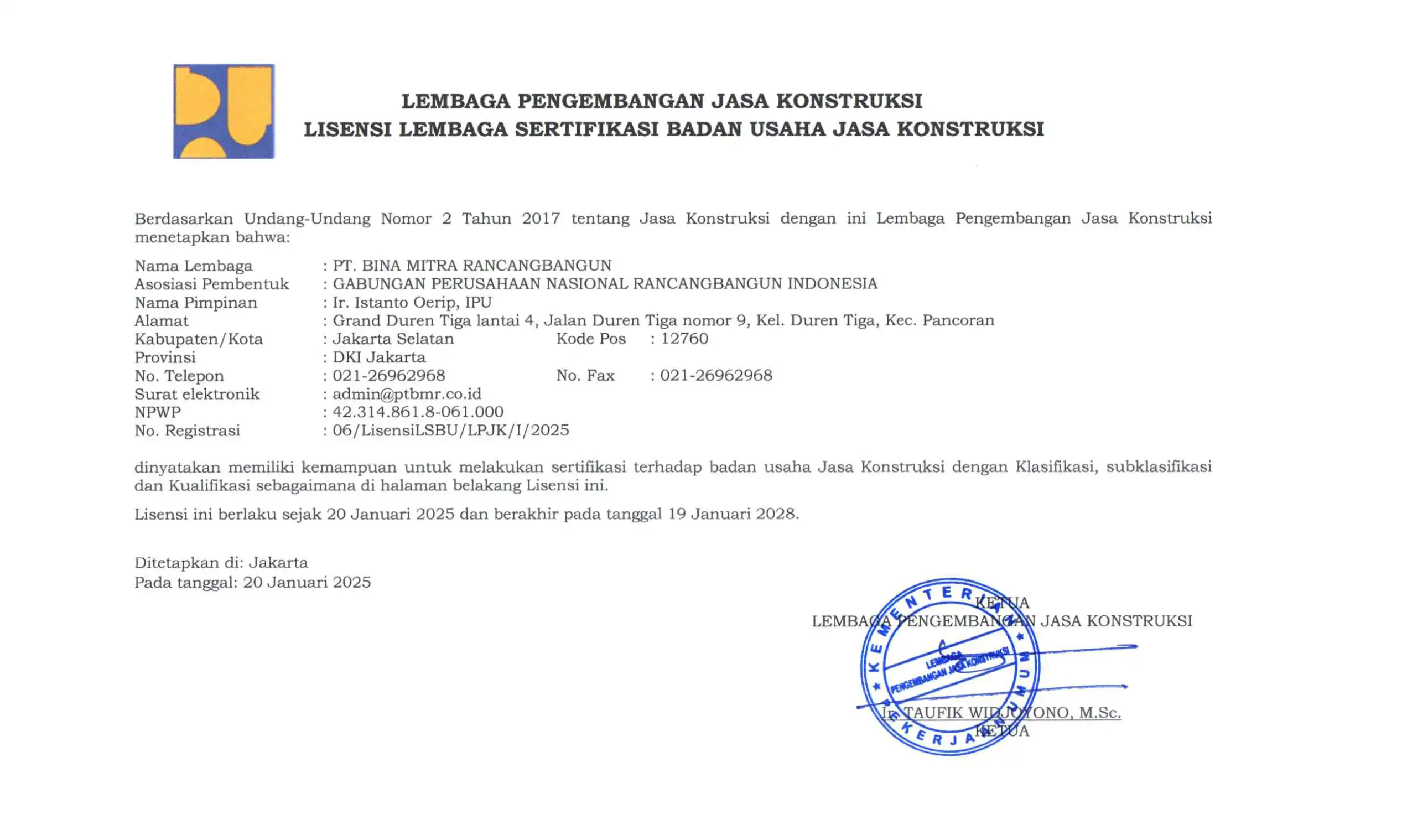 Lisensi LSBU PT.BMR 2025